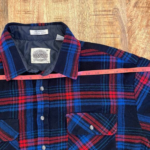 Vintage Saugatuck Drygoods Co Flannel Shirt Mens XL Black Plaid Pockets Buttonup - Picture 9 of 11